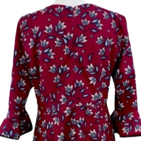 Nanette Lepore Dress Ponte Knit Flare Hem Midi Burgundy Floral Women's Size 8 - Picture 9 of 12